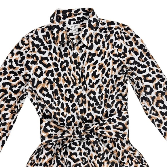 J. Crew leopard print tie-waist shirt dress pockets long sleeve buttons collar 2 - Picture 12 of 16